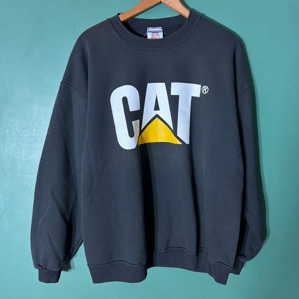 Vintage Caterpillar CAT Crewneck Sweatshirt Jerzees NuBlend Black Mens Large